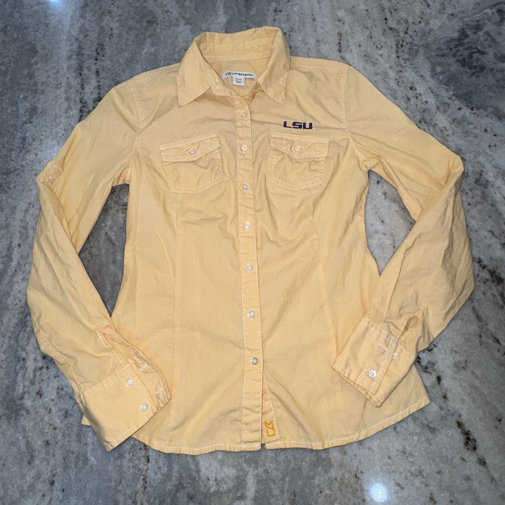 Cutter & Buck Women's XS LSU Tigers Embroidered Pinstripe Button Down Shirt